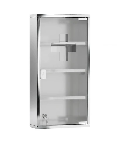 Busdays 12 x 24 Inch Lockable Medicine Cabinet 4 Tier Stainless Steel Medical Wall Box with 2 Keys and Shelves for Bathroom