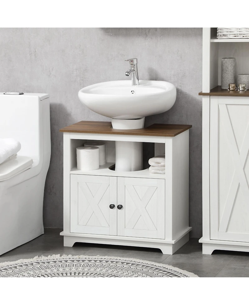 Busdays Modern Farmhouse Bathroom Sink Cabinet Pedestal Sink Storage with Double Doors and Shelves