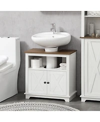 Busdays Modern Farmhouse Bathroom Sink Cabinet Pedestal Sink Storage with Double Doors and Shelves