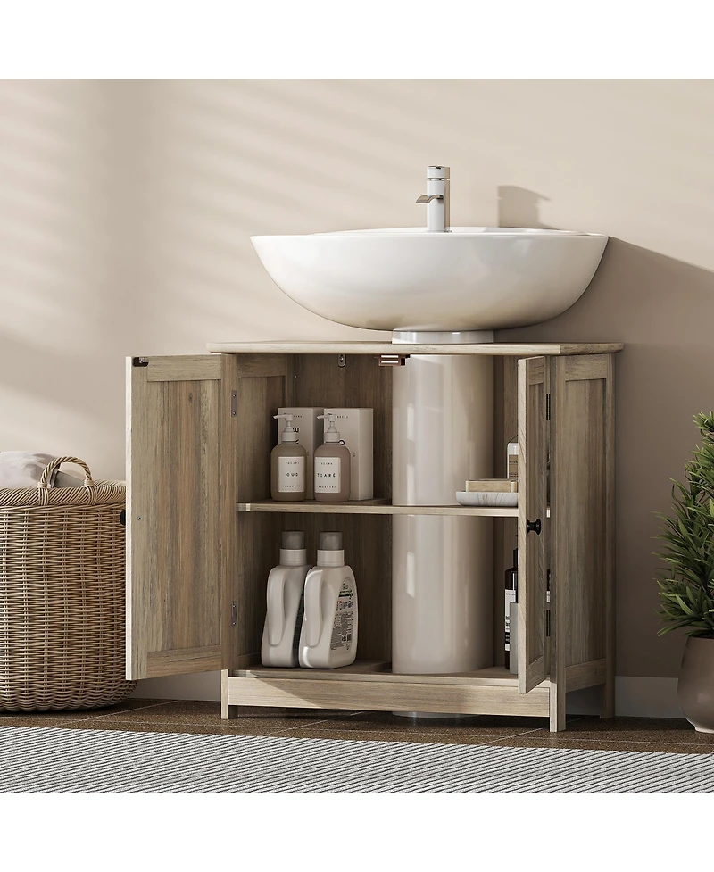 Busdays Weathered Oak Under Sink Bathroom Cabinet 2 Doors and Adjustable Shelf Vanity Storage