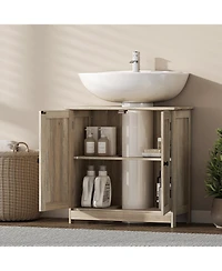 Busdays Weathered Oak Under Sink Bathroom Cabinet 2 Doors and Adjustable Shelf Vanity Storage