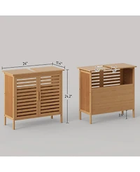 Busdays Bamboo Freestanding Bathroom Sink Cabinet Under Sink Cupboard Organizer with 2 Slatted Doors