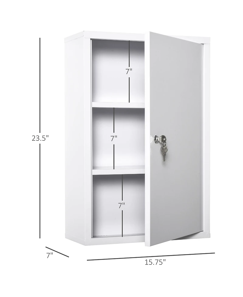 Busdays Steel Wall Mount Medicine Cabinet 3 Tier Lockable Emergency Box for Bathroom Kitchen with 2 Keys