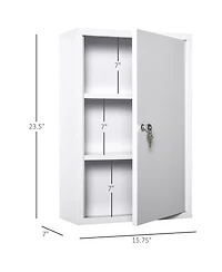 Busdays Steel Wall Mount Medicine Cabinet 3 Tier Lockable Emergency Box for Bathroom Kitchen with 2 Keys