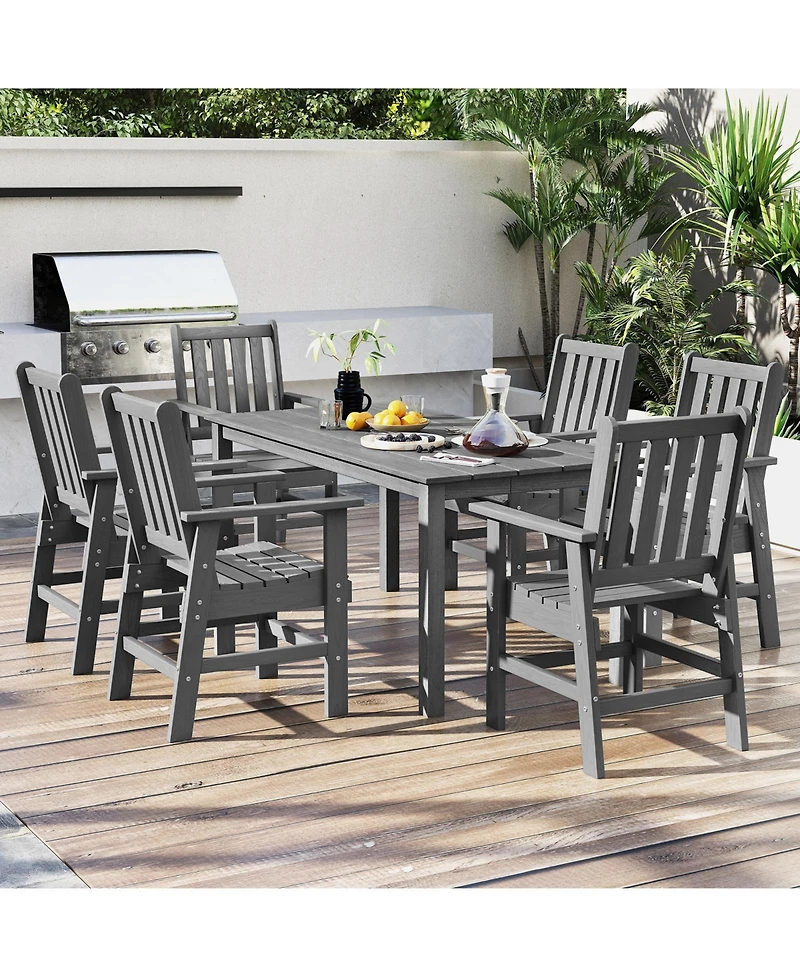 Sugift Hdpe Outdoor Dining Table for 6 Person with Wood-Like Tabletop and Umbrella Hole.