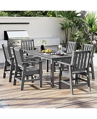 Sugift Hdpe Outdoor Dining Table for 6 Person with Wood-Like Tabletop and Umbrella Hole.