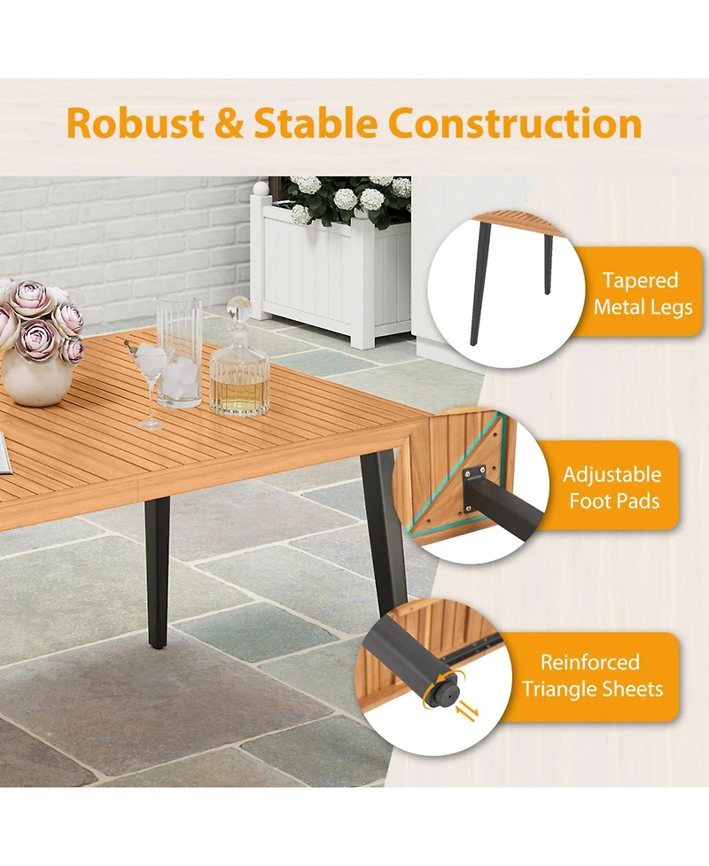 Sugift 63 Inches Outdoor Indoor Dining Table with 1.97 Inches Umbrella Hole and Metal Legs