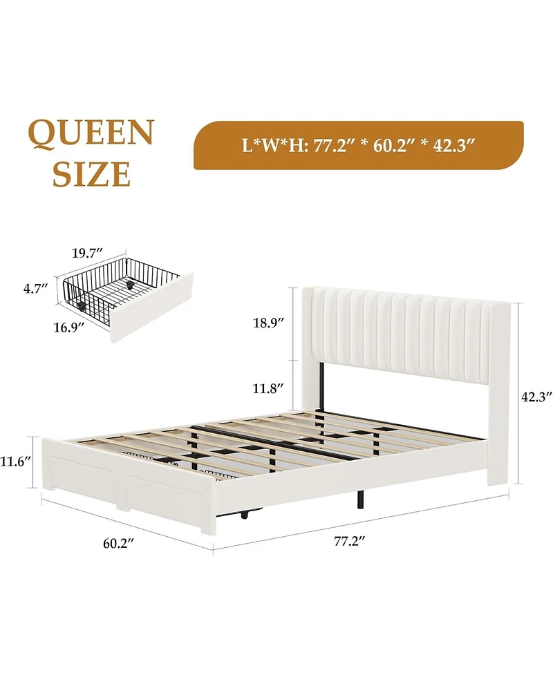 gaomon Upholstered Bed Frame with Storage Drawer, Heavy-Duty Steel Framework and Wooden Slats, Tufted Headboard, No Box Spring