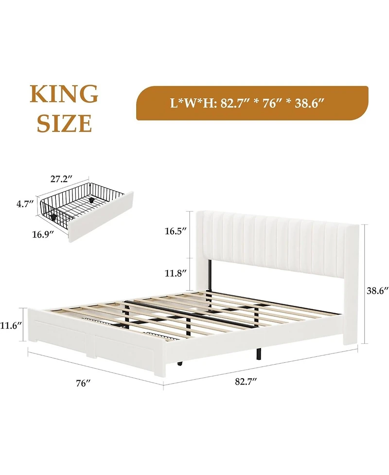 gaomon Upholstered Bed Frame with Storage Drawer, Heavy-Duty Steel Framework and Wooden Slats, Tufted Headboard, No Box Spring