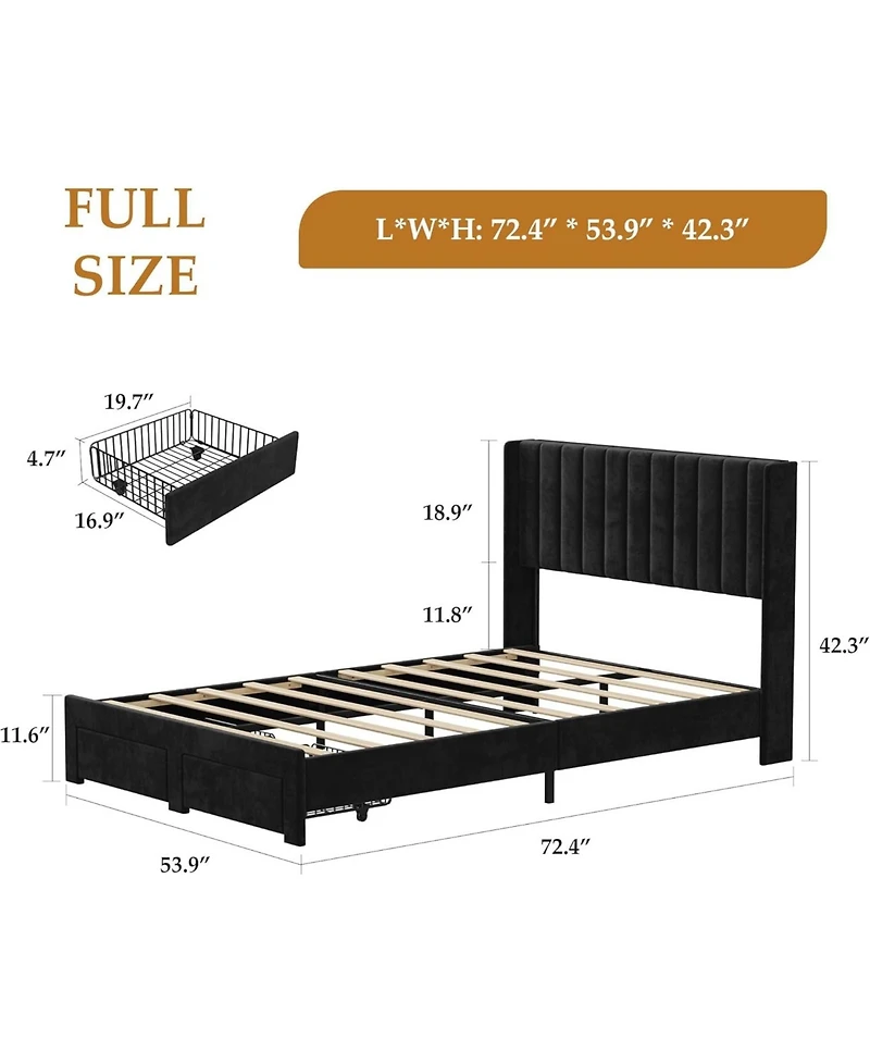 gaomon Upholstered Bed Frame with Storage Drawer, Heavy-Duty Steel Framework and Wooden Slats, Tufted Headboard
