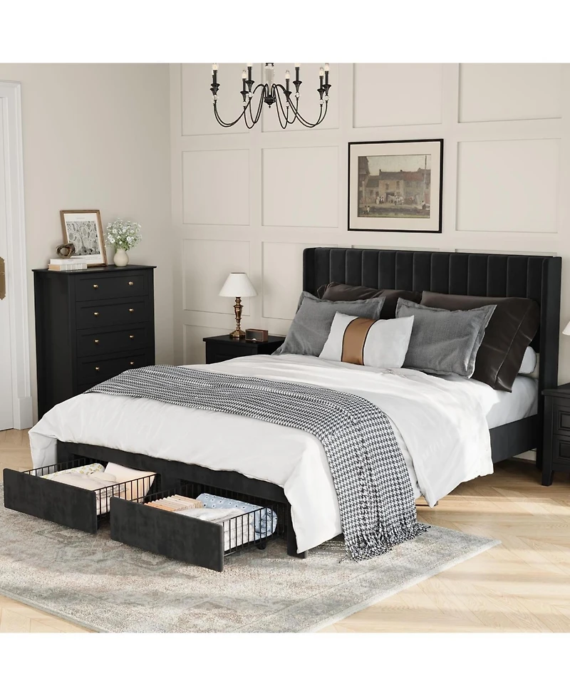 gaomon Upholstered Bed Frame with Storage Drawer, Heavy-Duty Steel Framework and Wooden Slats, Tufted Headboard