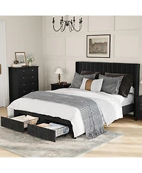 gaomon Upholstered Bed Frame with Storage Drawer, Heavy-Duty Steel Framework and Wooden Slats, Tufted Headboard