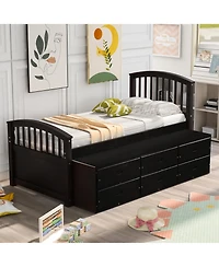 Boyel Living Twin Platform Bed with 6 Drawers, Solid Pinewood Storage Frame, for Kids and Teens