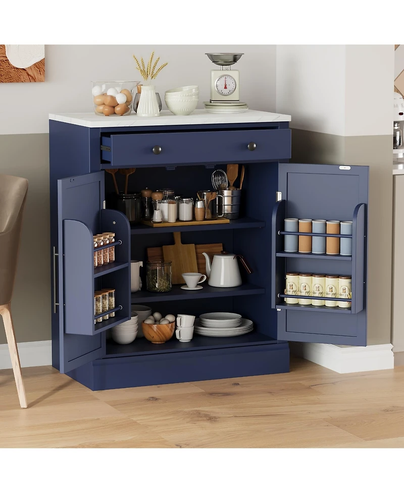 Boyel Living Modern Freestanding Kitchen Pantry, Buffet Storage Cabinet with Faux Marble Top, Coffee Bar Sideboard Drawer and Adjustable Shelves