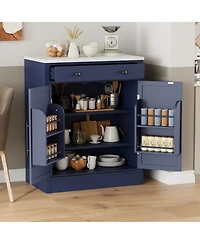 Boyel Living Modern Freestanding Kitchen Pantry, Buffet Storage Cabinet with Faux Marble Top, Coffee Bar Sideboard Drawer and Adjustable Shelves
