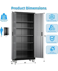 Boyel Living 71 Inch Metal Garage Storage Cabinet with Wheels and Pegboard, Lockable Tool Organizer 5 Adjustable Shelves