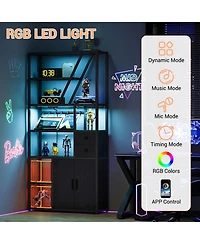homfan Led Rgb Bar Cabinet with Built-in Outlets and Usb Ports, Wine Glass Storage, Adjustable Shelving - Industrial Retro Coffee Organizer