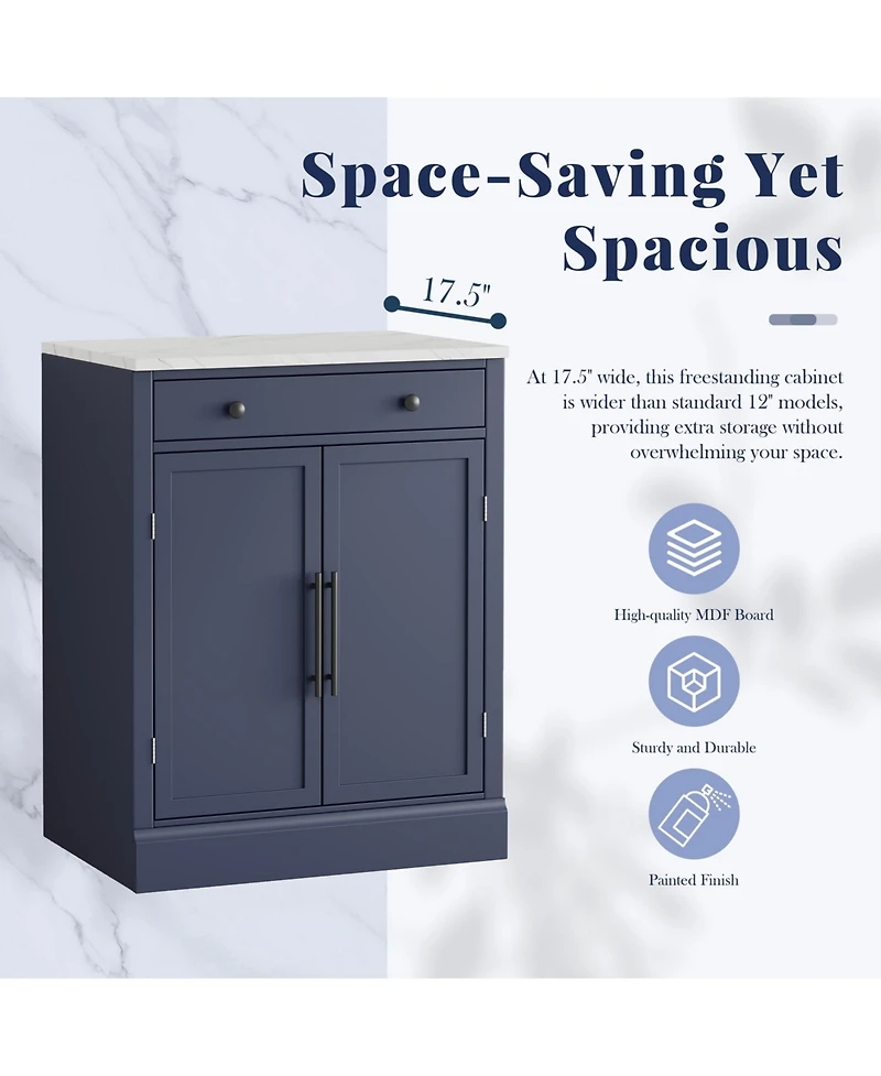 Boyel Living Set of 2 Modern Freestanding Kitchen Pantries, Buffet Storage Cabinets with Faux Marble Tops and Drawers for Dining Room