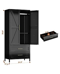 Boyel Living 71 Inch Metal Wardrobe Closet with Doors and Drawers, Tall Armoire Cabinet Hanging Rod for Bedroom