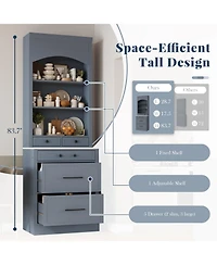 Boyel Living Set of 2 83.7 Inch Tall Kitchen Pantries, Freestanding Hutch with Faux Marble Top, Cabinets 5 Drawers and Adjustable Shelf