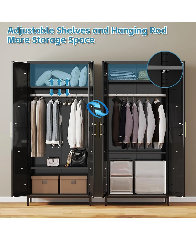 Boyel Living 71 Inch Farmhouse Metal Wardrobe Closet, Tall Armoire Cabinet with Doors and Hanging Rod for Bedroom