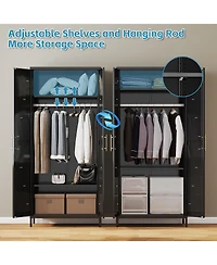 Boyel Living 71 Inch Farmhouse Metal Wardrobe Closet, Tall Armoire Cabinet with Doors and Hanging Rod for Bedroom