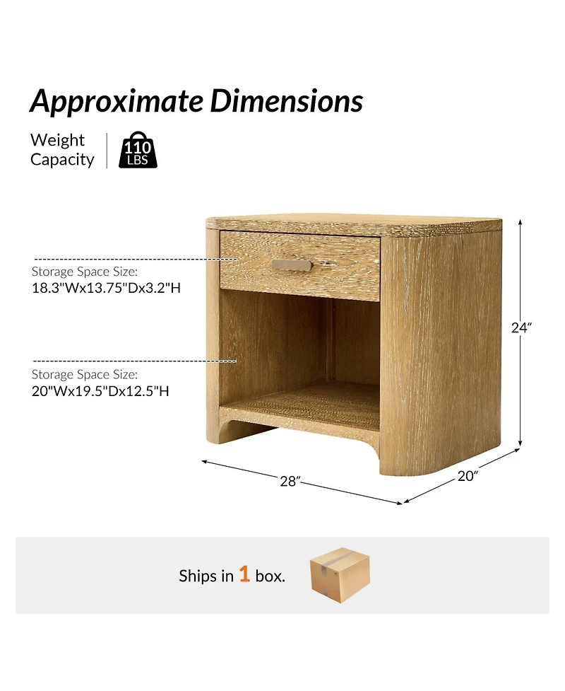Hulala Home Roberta Modern 28"W 1 Drawer Oak Wood End Table with Built-In Power Station