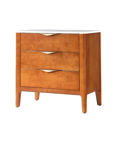 Hulala Home Giuseppina Modern 25.75'' W 3-Drawer Elegant Marble Top End Table with Built-In Power Outlet