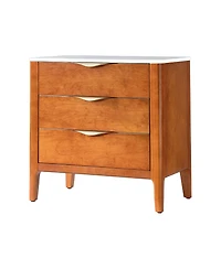 Hulala Home Giuseppina Modern 25.75'' W 3-Drawer Elegant Marble Top End Table with Built-In Power Outlet