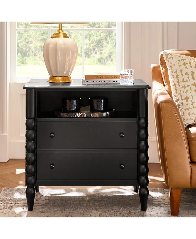 Hulala Home Isidora Transitional 28"W 2-Drawer Spindle-Style Solid Wood Columns End Table with Usb Ports
