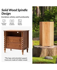 Hulala Home Isidora Transitional 28"W 2-Drawer Spindle-Style Solid Wood Columns End Table with Usb Ports