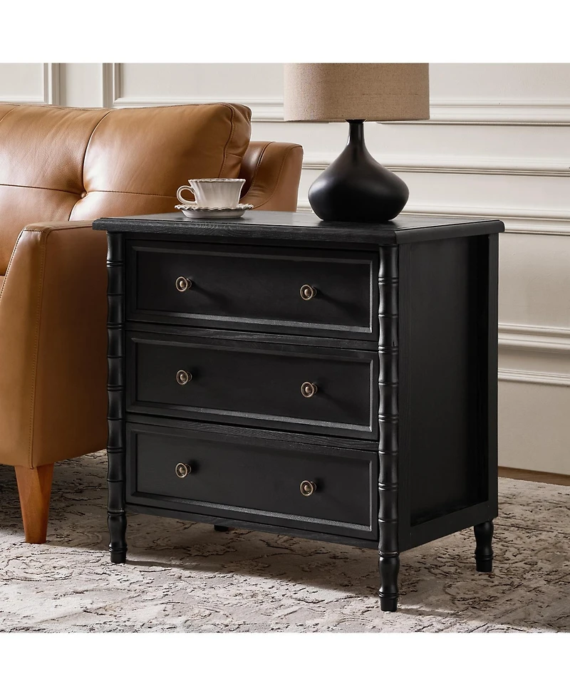 Hulala Home Nicola 3-Drawer Transitional 28''W Curved End Table with Charging Station