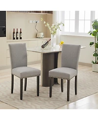 homfan Set of 2 Dining Chairs, Linen Upholstered Parsons Chairs with Nailhead Trim and Wood Legs for Dining Room