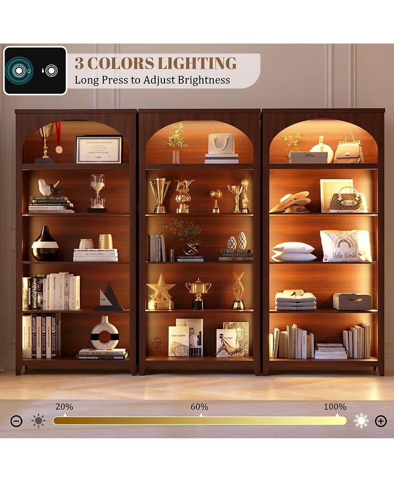 Vlsrka 5-Tier Wooden Bookshelf with Led Lights