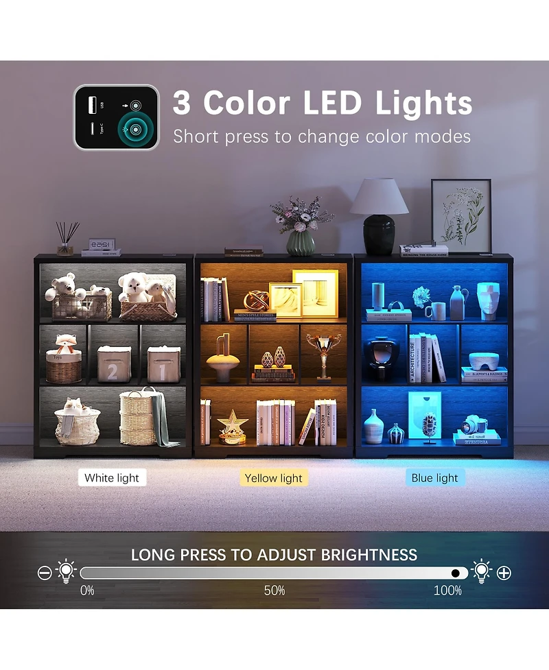 Vlsrka 31.5 Inch Wide Cube Bookcase with Tri-Color Sensor Light