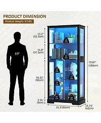 Vlsrka 71 Inch Tall Display Curio Cabinet with Glass Doors and 3 Color Lights