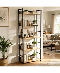 gaomon 5 Tier Bookshelf with Metal Frame and Wood Shelves, Tall Industrial Bookcase Storage Rack for Bedroom Living Room Home Office