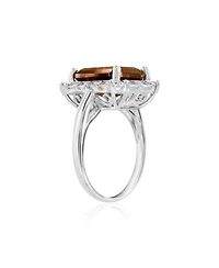 Suzy Levian Sterling Silver Emerald-Cut Cubic Zirconia Baguette Halo Ring