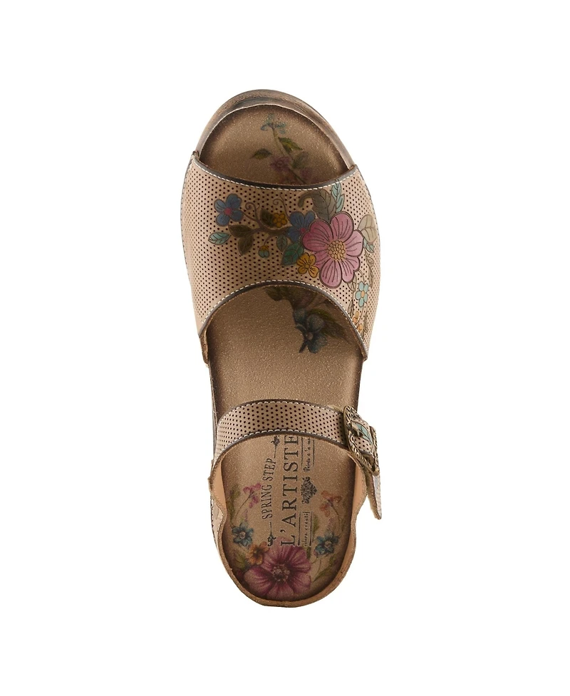 L'Artiste Women's Spring Step Japhette Platform Slide with Floral Leather Vamp