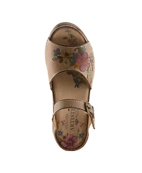L'Artiste Women's Spring Step Japhette Platform Slide with Floral Leather Vamp