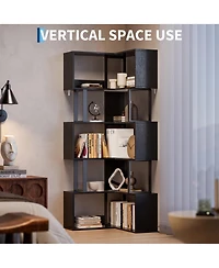 homfan 6-Tier L-Shaped Corner Bookshelf, Industrial Metal Frame Space-Saving Storage Rack with Wall Anchors, Freestanding Display Organizer