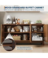 homfan 58 Inch Modern Farmhouse Fluted Wooden Credenza, 3-Door Sideboard Buffet with Adjustable Shelves, Multi-Use Storage Console