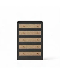 homfan 31-Inch Rattan Chest of Drawers Five with Rounded Corners, Wooden Cabinet, Suitable For Bedroom, Wardrobe, And Tv Stand.