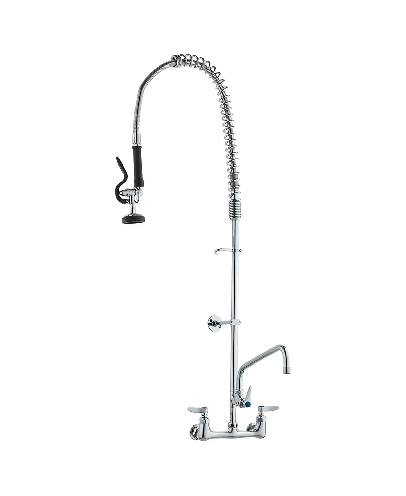Phying Commercial Faucet with Pre-Rinse Sprayer, 47" Height, 8" Center, 12" Swing Spout, Wall Mount Kitchen Sink Faucet