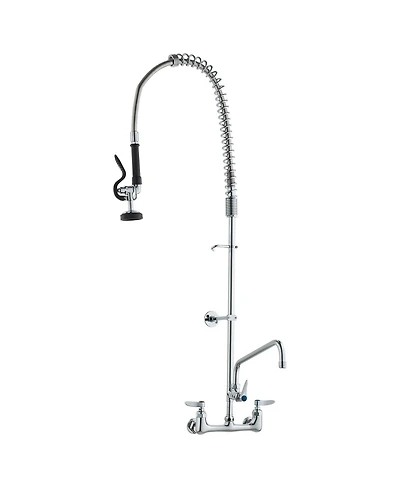 Phying Commercial Faucet with Pre-Rinse Sprayer, 47" Height, 8" Center, 12" Swing Spout, Wall Mount Kitchen Sink Faucet