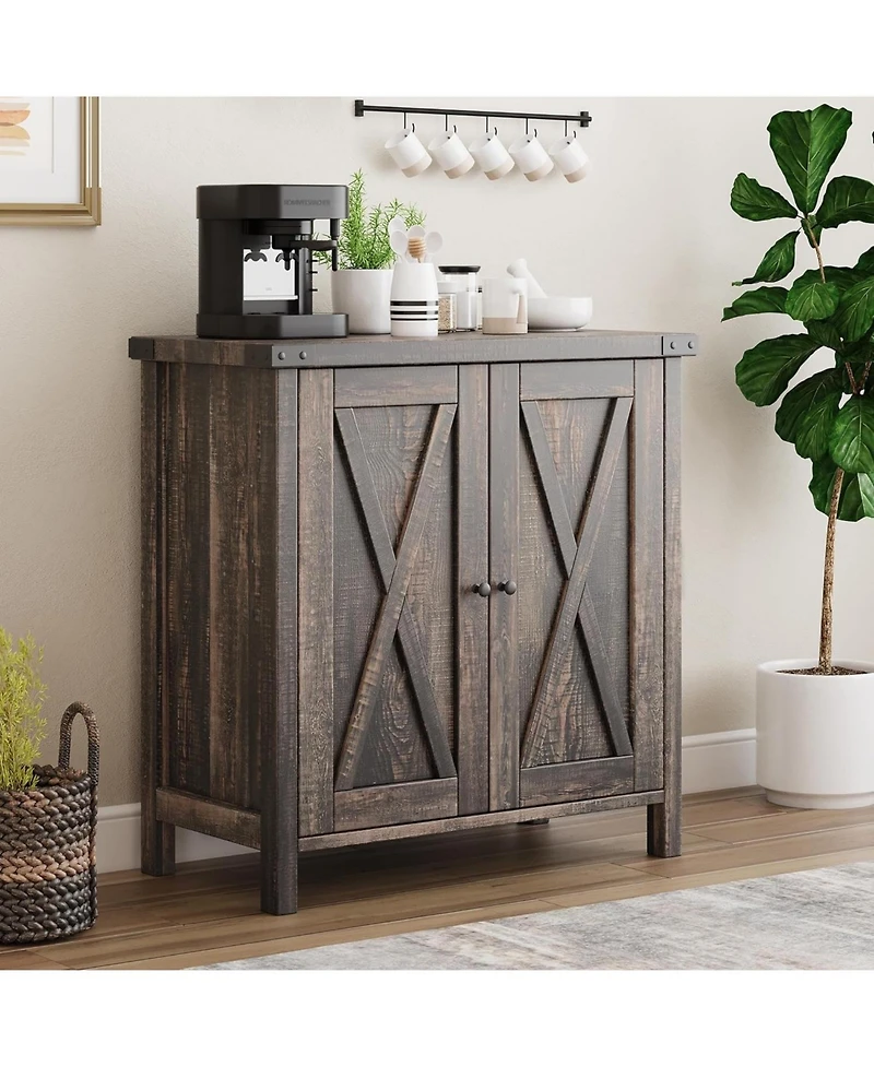 homfan Farmhouse Entryway Storage Cabinet Set, 2 Piece Sideboard Buffet with Adjustable Shelves and Doors, Console for Living Room, Dining Room