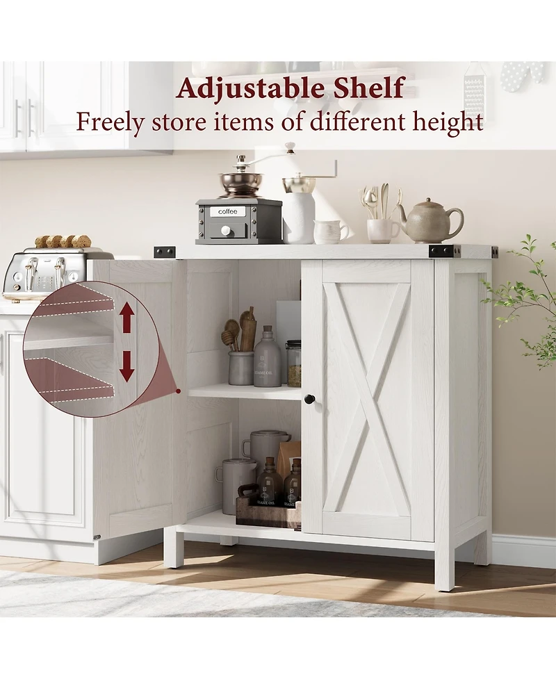 homfan Farmhouse Entryway Storage Cabinet Set, 2 Piece Sideboard Buffet with Adjustable Shelves and 2 Doors, Console for Living Room, Dining Room