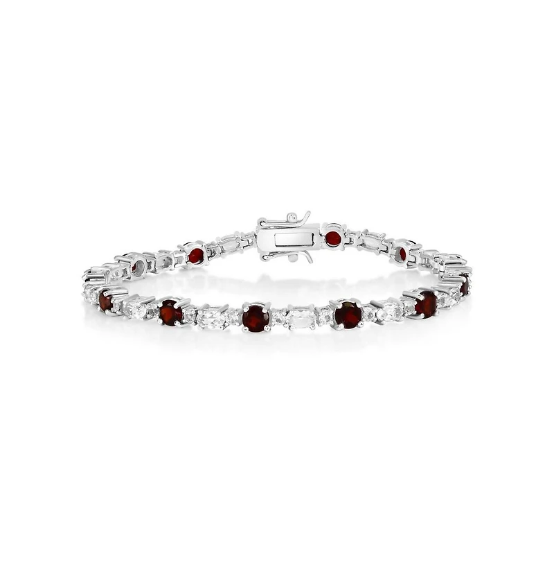 Simona Garnet and Topaz Oval and Round Bracelet in Sterling Silver