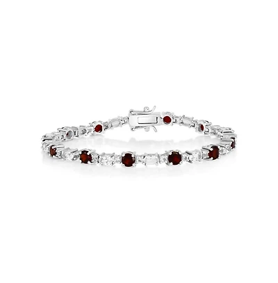 Simona Garnet and Topaz Oval and Round Bracelet in Sterling Silver