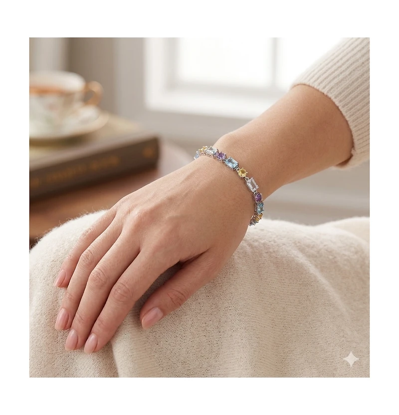 Simona Sterling Silver, Round and Emerald-Cut Gem Bracelet